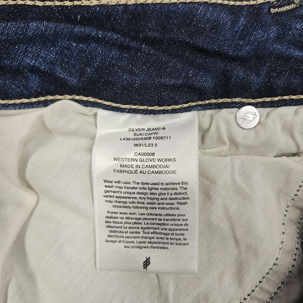 Silver Jeans Womens 31 Blue Stretch Suki Capri Crop Jeans Patriotic Flag USA - Picture 4 of 11
